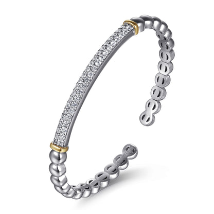 14K Yellow Gold and 925 Sterling Silver Bujukan White Sapphire Open Bangle Bracelet