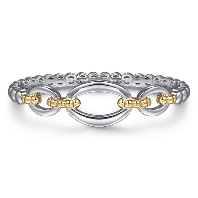 14K Yellow Gold and 925 Sterling Silver Bujukan Open Bangle Bracelet