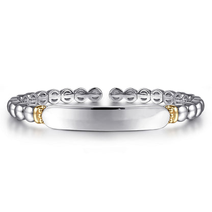 14K Yellow Gold and 925 Sterling Silver Bujukan Personalize Open Bangle Bracelet
