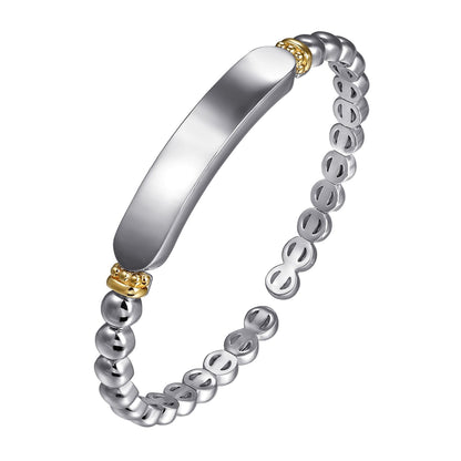14K Yellow Gold and 925 Sterling Silver Bujukan Personalize Open Bangle Bracelet