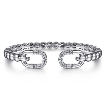 925 Sterling Silver Bujukan and White Sapphire Open Bangle Bracelet