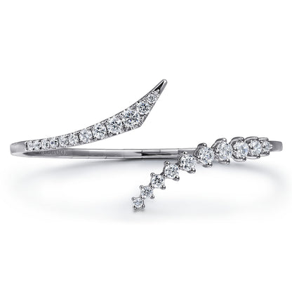 14K White Gold Graduating Diamond Bypass Bangle Bracelet