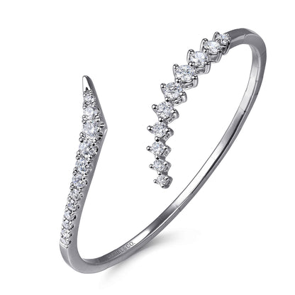 14K White Gold Graduating Diamond Bypass Bangle Bracelet