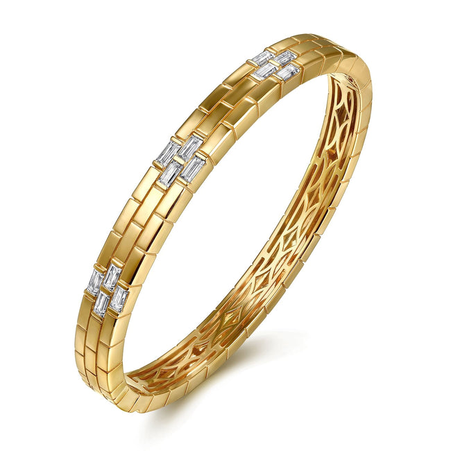 18K Yellow Gold Diamond Station Bangle Bracelet