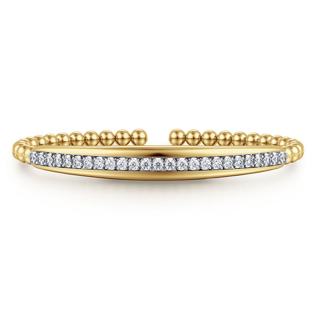 14K White & Yellow Gold Bujukan and Diamond Split Bangle Bracelet