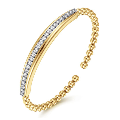 14K White & Yellow Gold Bujukan and Diamond Split Bangle Bracelet