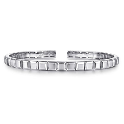 Sterling Silver Open Cuff Angular Cuts Square Bangle