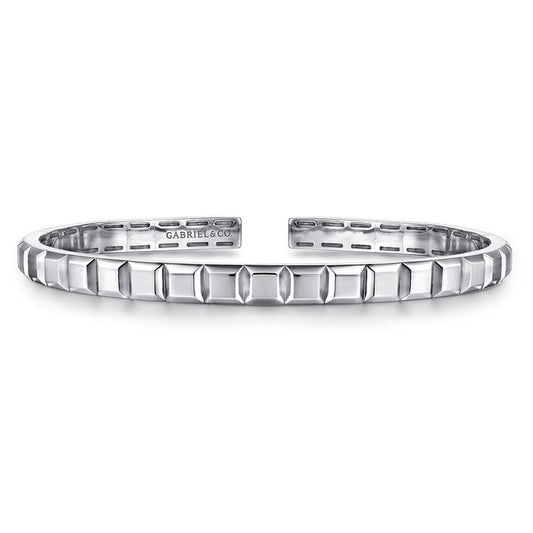 Sterling Silver Open Cuff Angular Cuts Square Bangle