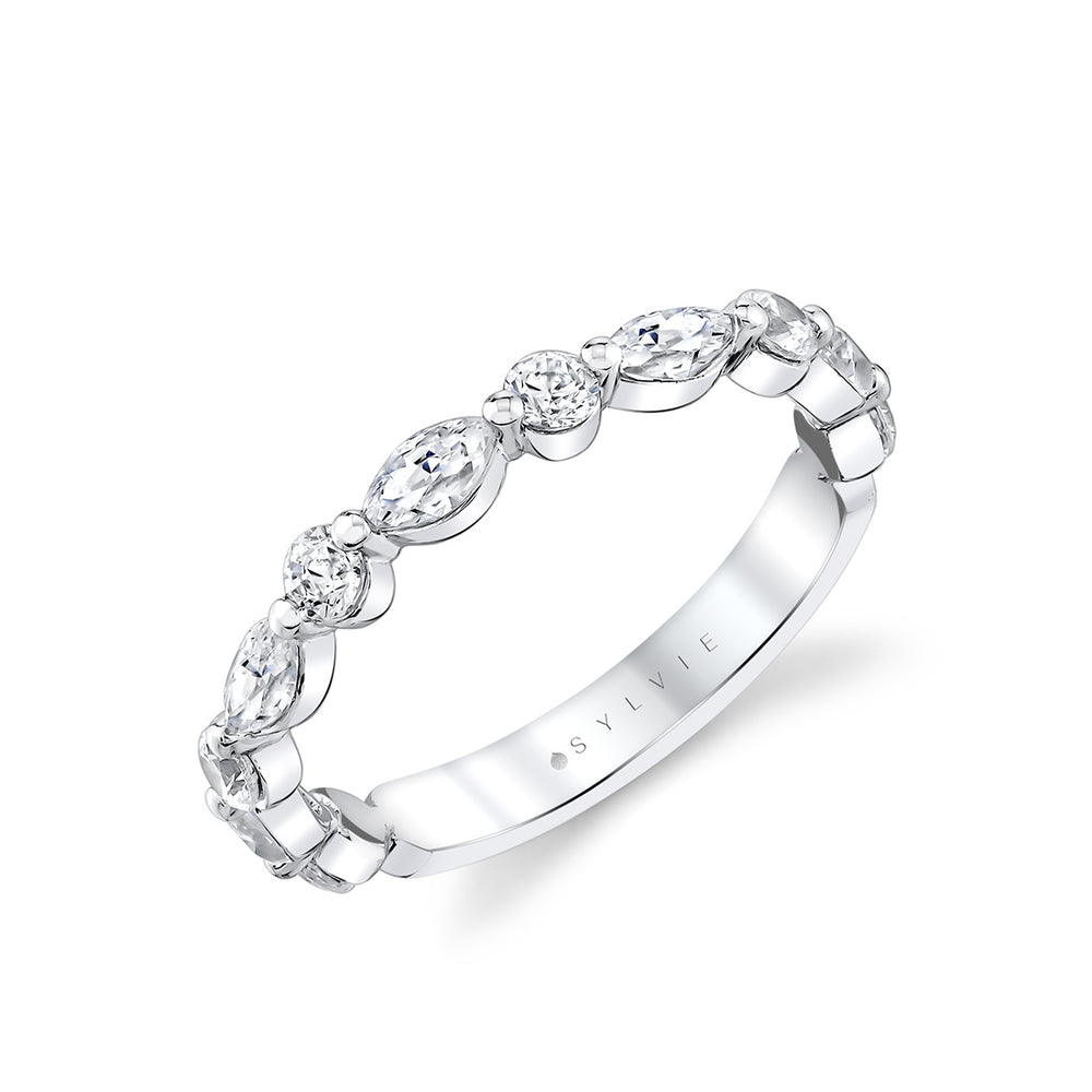 Sylvie Alternating Round and Marquise Diamond Wedding Ring