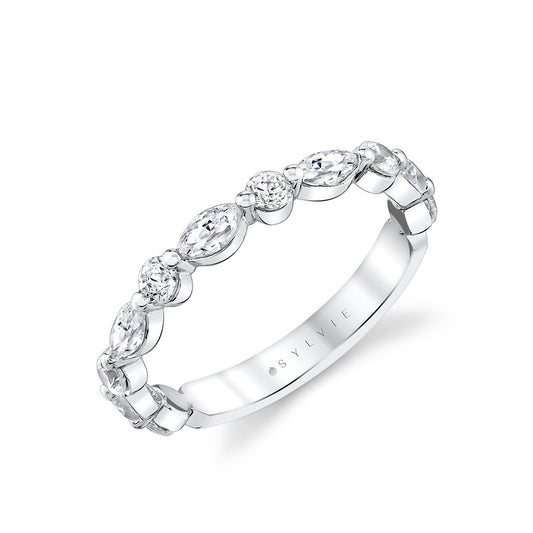 Sylvie Alternating Round and Marquise Diamond Wedding Ring