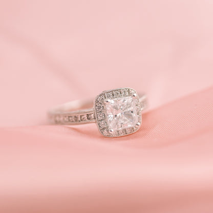 Channel Engraved Classic Diamond Halo Engagement Ring