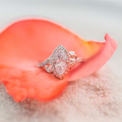 Halo Leaf Accent Diamond Engagement Ring