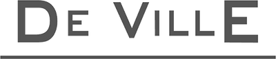 Logo of Omega De Ville in gray text on a white background