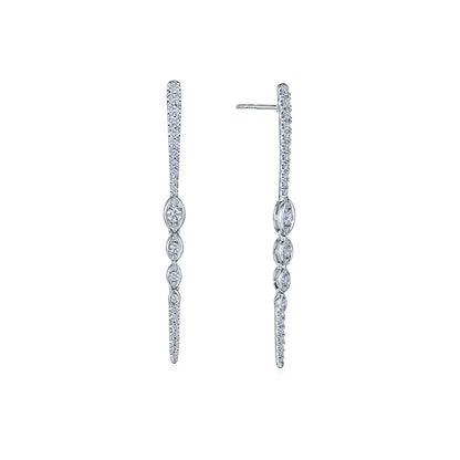 Vine Drop Earrings with Diamonds in 18k White Gold