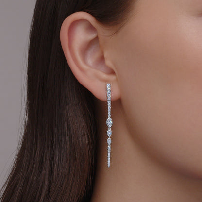 Vine Drop Earrings with Diamonds in 18k White Gold