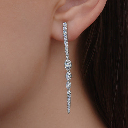 Vine Drop Earrings with Diamonds in 18k White Gold