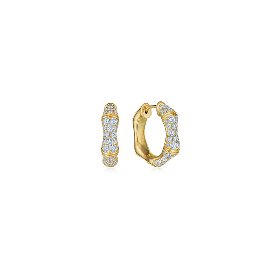 Zen Diamond Huggie Earrings in 18K Yellow Gold