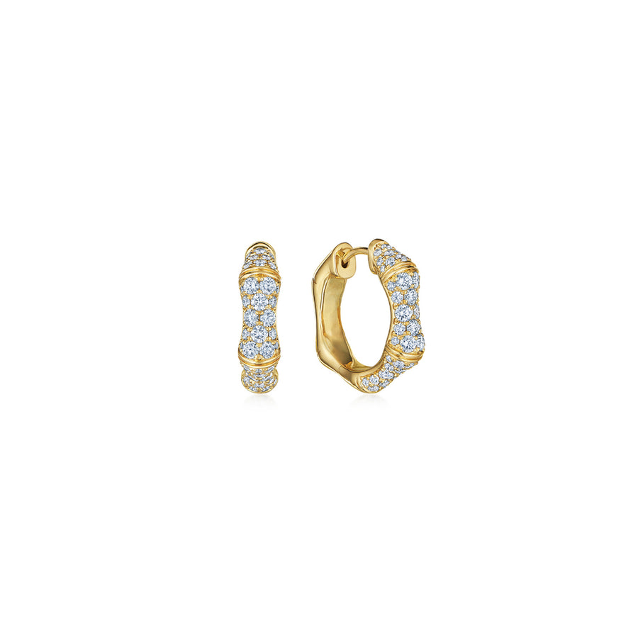 Zen Diamond Huggie Earrings in 18K Yellow Gold