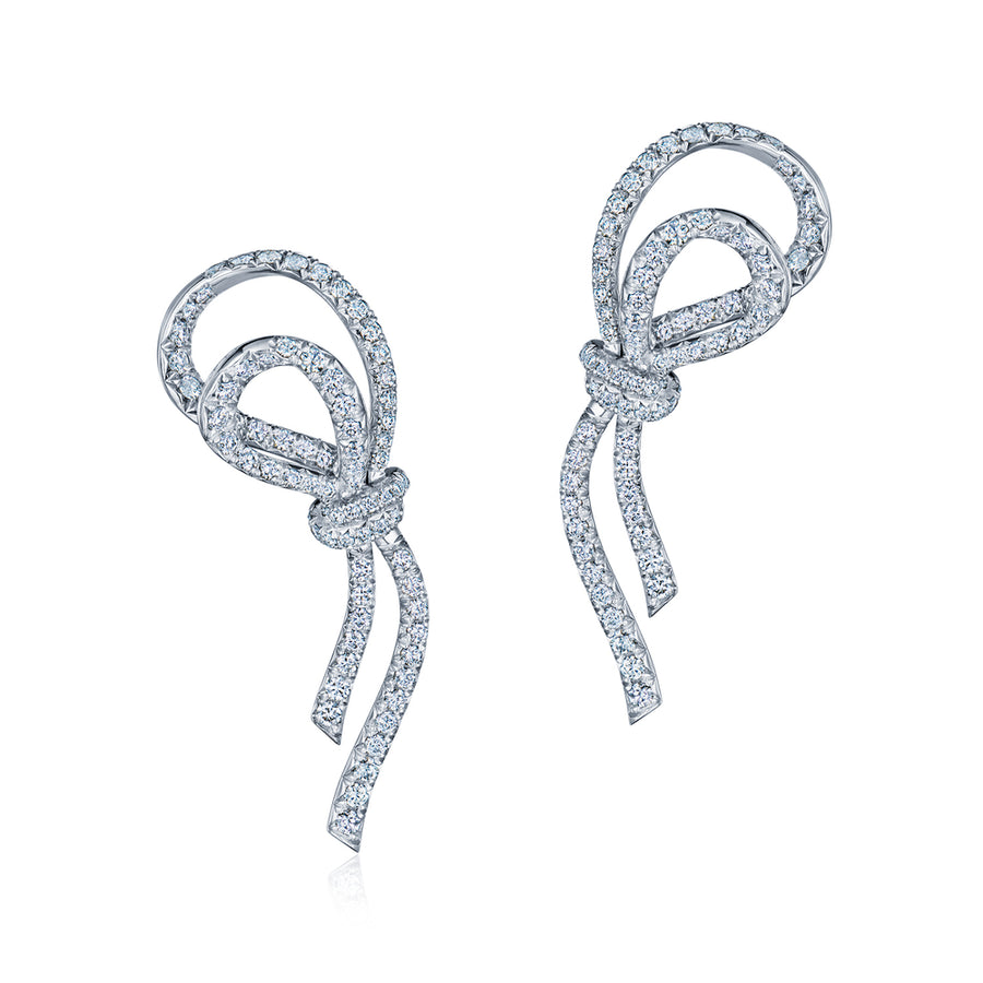 Ribbon Diamond Earrings in Platinum