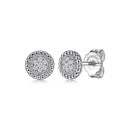 Sterling Silver Diamond Pavé Center and Bujukan Frame Stud Earrings
