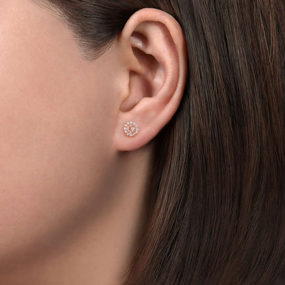 14K Rose Gold Round Morganite and Diamond Stud Earrings