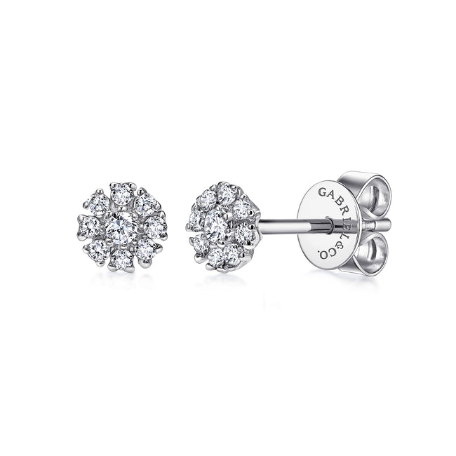 14K White Gold Floral Diamond Stud Earrings