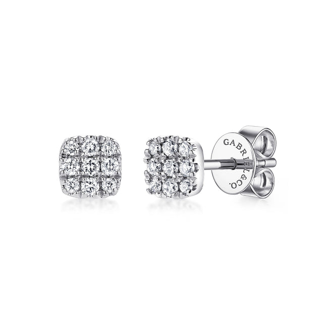 14K White Gold Pavé Diamond Cushion Cut Stud Earrings