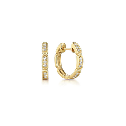 14K Yellow Gold Segmented 10mm Diamond Huggies