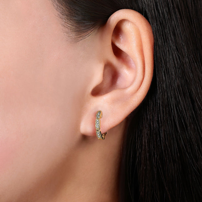 14K Yellow Gold Segmented 10mm Diamond Huggies