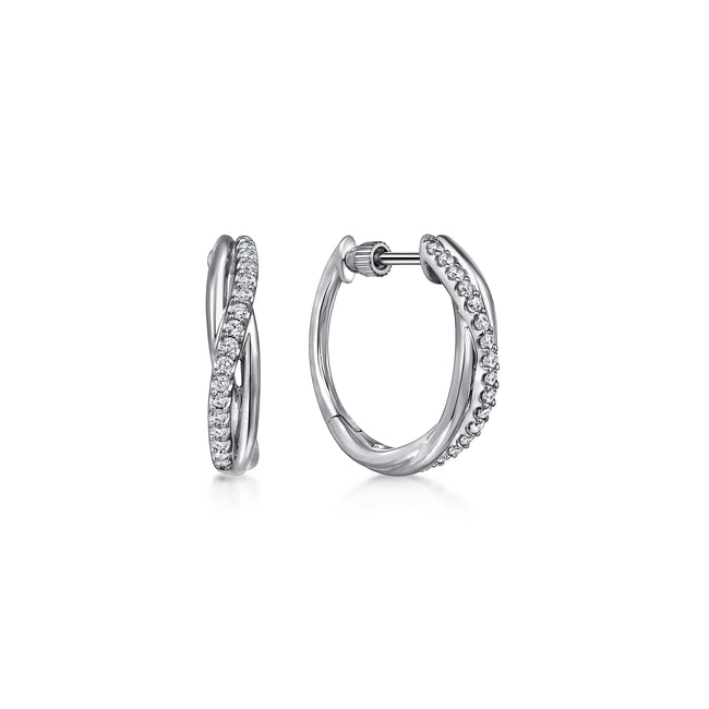 925 Sterling Silver Twisted 15mm White Sapphire Huggie Earrings