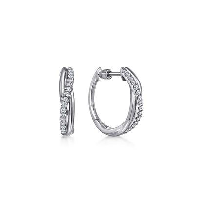 925 Sterling Silver Twisted 15mm White Sapphire Huggie Earrings