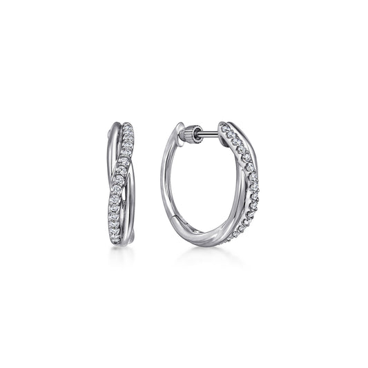 925 Sterling Silver Twisted 15mm White Sapphire Huggie Earrings