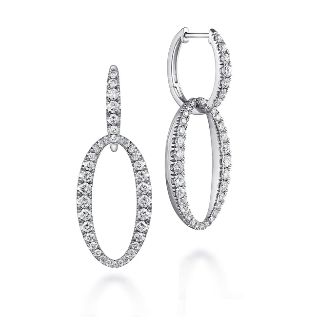 18K White Gold Oval Diamond Link Huggies