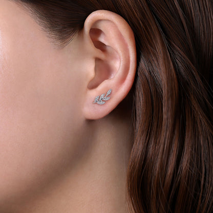 14K White Gold Diamond Leaf Stud Earrings