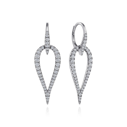14K White Gold Open Diamond Teardrop Leverback Earrings