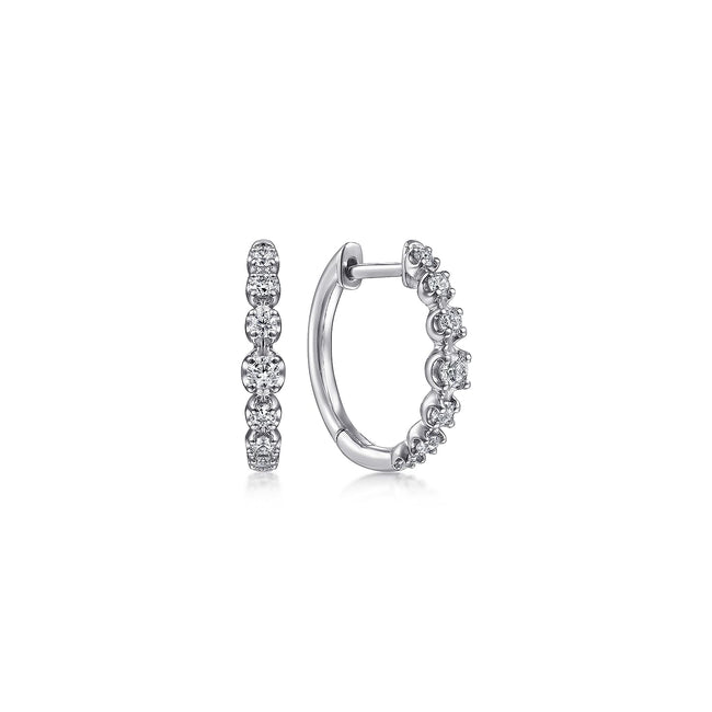 14K White Gold 15mm Round Classic Diamond Huggies