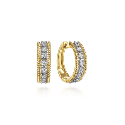 14K Yellow-White Gold Twisted 15mm Diamond Huggies