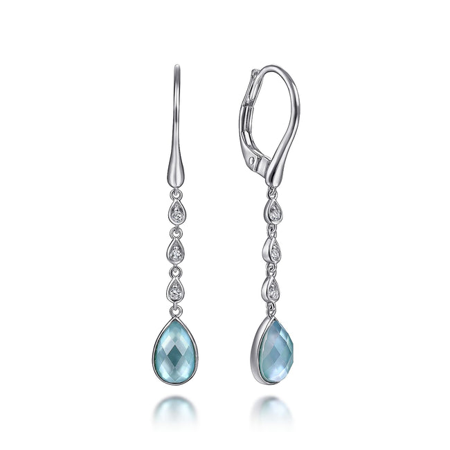 925 Sterling Silver Rock Crystal/White MOP/Green Onyx Earrings with White Sapphire