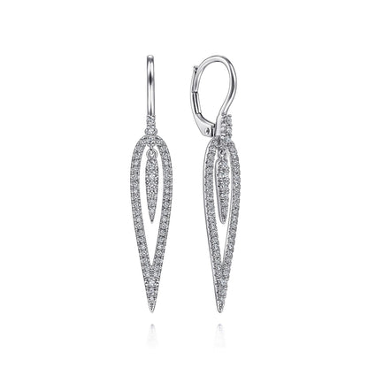 14K White Gold Diamond Teardrop Earrings with Center Drops