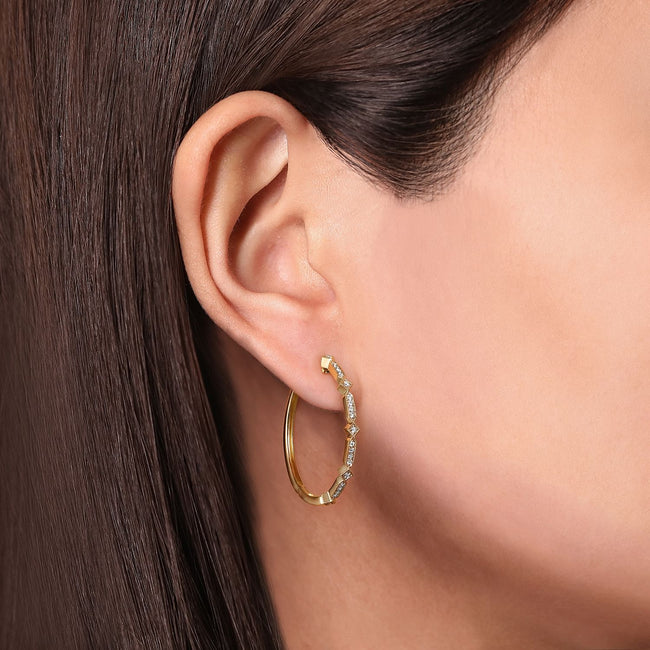 14K Yellow Gold 30mm Diamond Classic Hoop Earrings