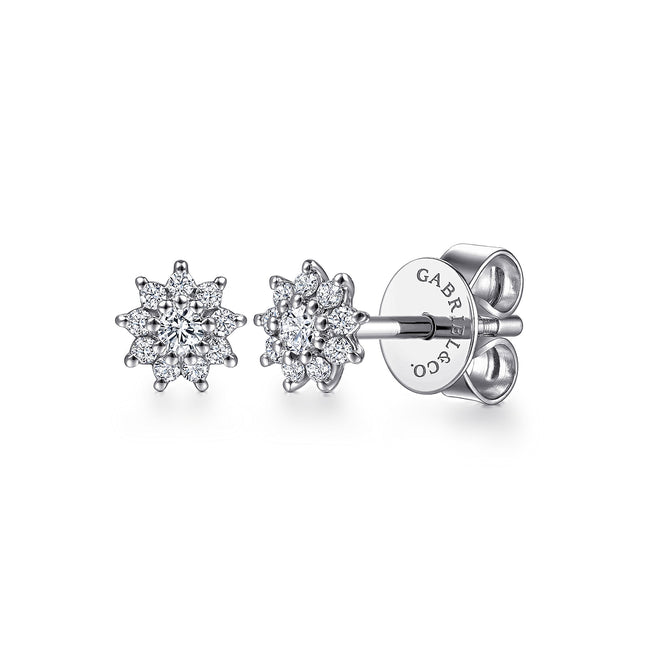 14K White Gold Cluster Diamond Flower Stud Earrings