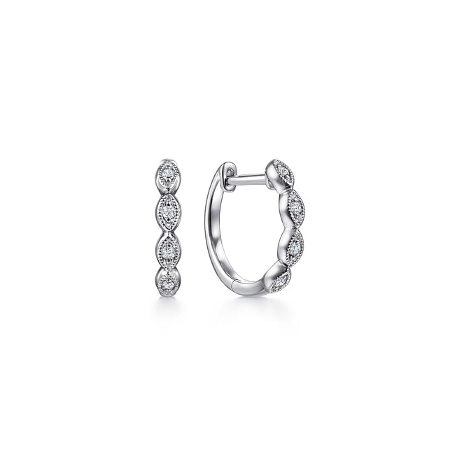 14K White Gold Diamond Huggie Earrings