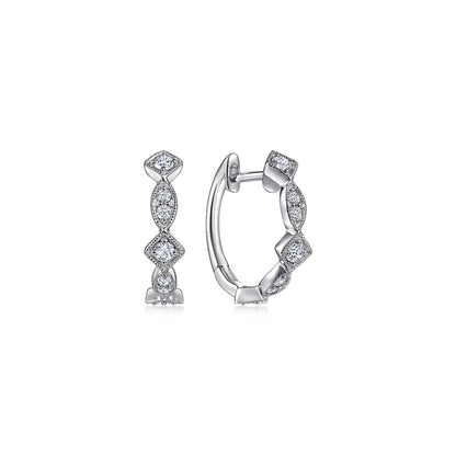 14K White Gold Geometric Diamond Huggie Earrings