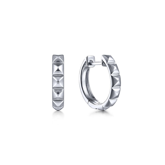 925 Sterling Silver Pyramid Huggie Earrings