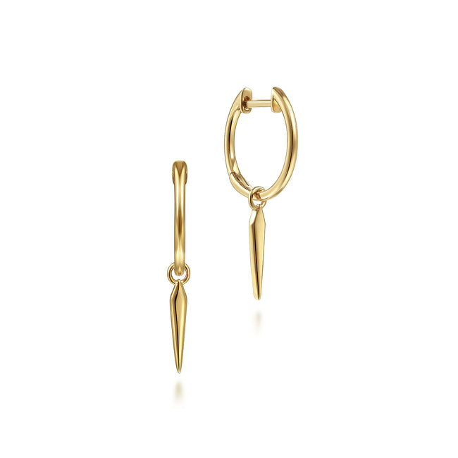 14K Yellow Gold Huggies with Spike Drop
