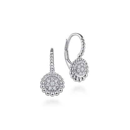 Sterling Silver White Sapphire Pavé Center and Bujukan Frame Leverback Earrings