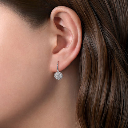 Sterling Silver White Sapphire Pavé Center and Bujukan Frame Leverback Earrings
