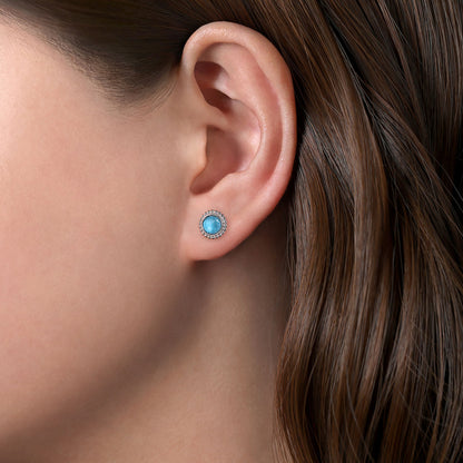 925 Sterling Silver Round Rock Crystal/Turquoise Stud Earrings