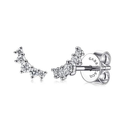 14K White Gold Curved 5 Stone Diamond Stud Earrings