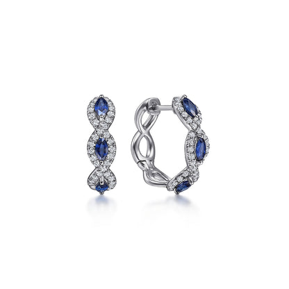 14K White Gold 15mm Diamond and Sapphire Earrings